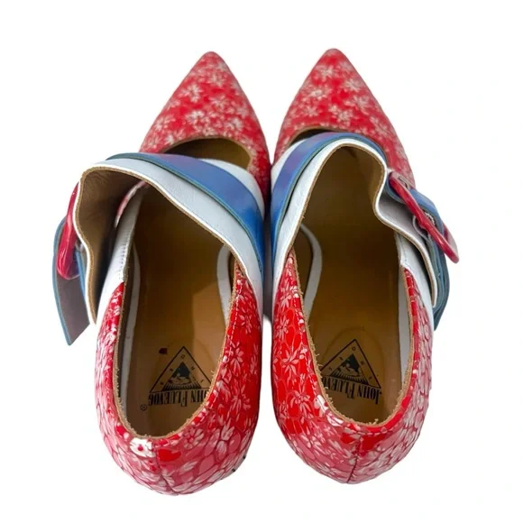 John Fluevog Red Floral Felicity Vintage Inspired Mary Janes Sz 9.5 (No BOX) - Picture 10 of 13